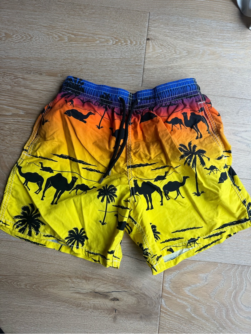 Vilebrequin Yellow-Orange Gradient Swim Shorts with Black Camel Print
